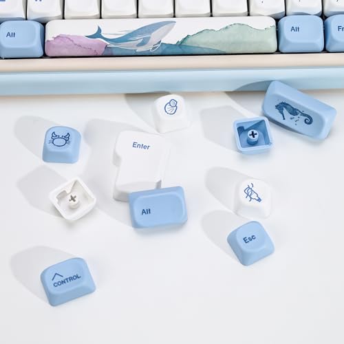 Image of KBDiy Ocean Whale KOA Profile Keycaps Set,Dye-Sublimation PBT Blue Cute Custom Keyboard Keycap,135 Key Cap Set for Cherry Gateron MX Switches Mechanical Keyboards