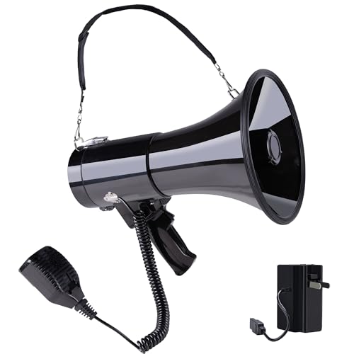 Loundmore 50 Watt Rechargeable Megaphone Speaker with Battery High Power Bluetooth Bullhorn with Siren Ideal for Outdoor Activities Coaching Football Cheerleaders or for Safety Drills