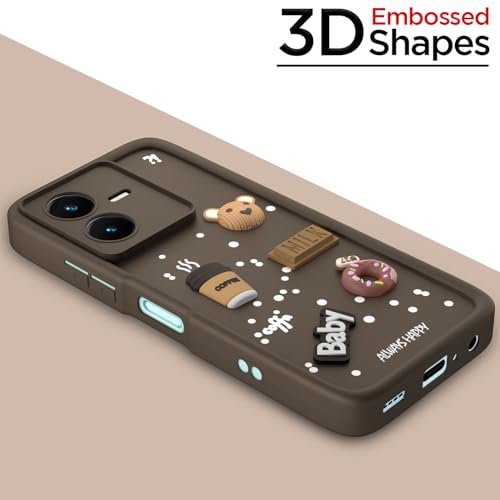 Image of Pikkme Back Cover for Vivo Y22 | Cute Fun Cartoon 3D Bear Silicone Full Body Protection Bumper Cover (Brown)