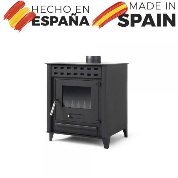 Estufa de leña pequeña modelo A 12.6 Kw | Chimenea rustica de leña | Estufa de leña clásica para salón salida humos vertical