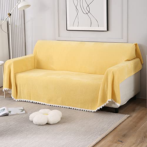 HOKIPO Chenille Thick And Soft Sofa Couch Protector 3 Seater, 180 (D) X 300 (L) Cm (Ar-4645-N5), Yellow