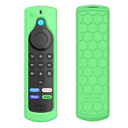 CaseBot Remote Case for Fire TV Stick HD/4K/4K Max (1st Gen)/Fire TV Stick (3rd Gen)/Lite - Anti-Slip Shockproof Silicone Cover for Alexa Voice Remote (2nd & 3rd Generation), Green-Glow