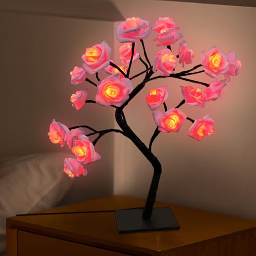 La Mejor Lista de Lámparas decoradas los preferidos por los clientes. 41 YINGDIHUT Lámpara LED Decorativa Flor 3D con Base USB - DIY Desmontable Lámpara de Mesa para Dormitorio, Luz Cálida y Segura Sala Fiestas y Bodas (Rosa)