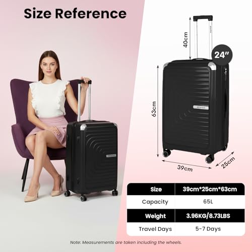Image of Storite Luggage Trolley Bag Hard-Sided Polypropylene | 64 CM | 8 Wheels Double Spinner Small, Medium & Large Travel Suitcase Bag for Men & Women - Black