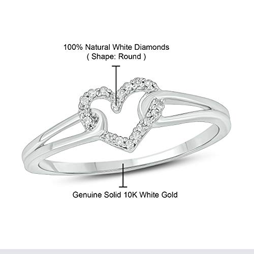 1/20cttw Diamond Heart Promise Ring for Women in White Gold, Split-Shank Heart Ring with Round White Diamonds, Women's Promise Ring with Diamond Heart in 10k White Gold3