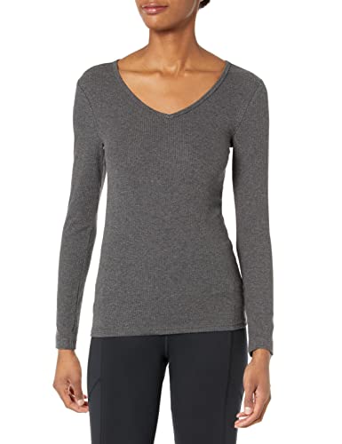 Image of Amazon Essentials Women's Slim-Fit Long Sleeve V-Neck Knit Rib Shirts, Pack of 2