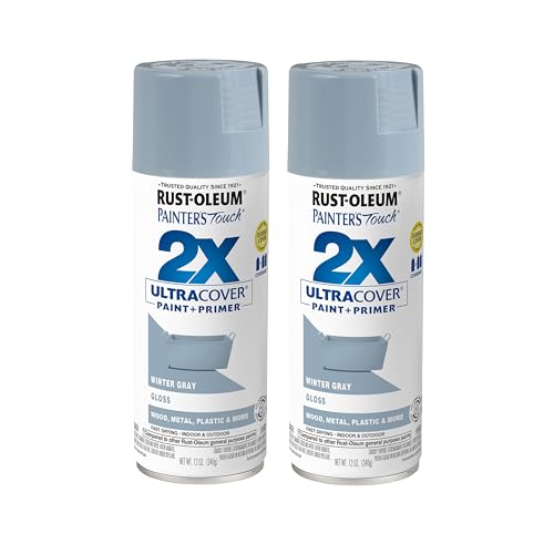 Rust-Oleum 334049-2PK Painter's Touch 2X Ultra Cover Spray Paint, 12 oz, Gloss Winter Gray, 2 Pack