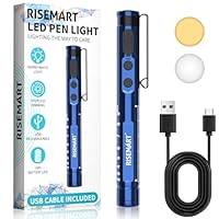 Diagnostikleuchte, Wiederaufladbare LED Pupillenleuchte mit USB-Kabel, Warmes/Kühles Weiß & Stufenlose Dimmung, Tragbare Aluminium Medizinische Pupillenleuchte mit Clip(Dunkelblau)