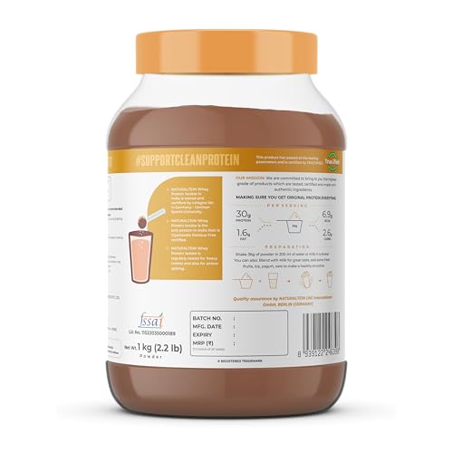Image of NATURALTEIN Whey Protein Isolate - 30g Fast-Absorbing Protein per Serving | Belgian Chocolate Flavour | Stevia Sweetened | No Added Sugar | Ultra Low Fat | Lab-Tested | Gluten-Free | No Preservatives | 1 kg