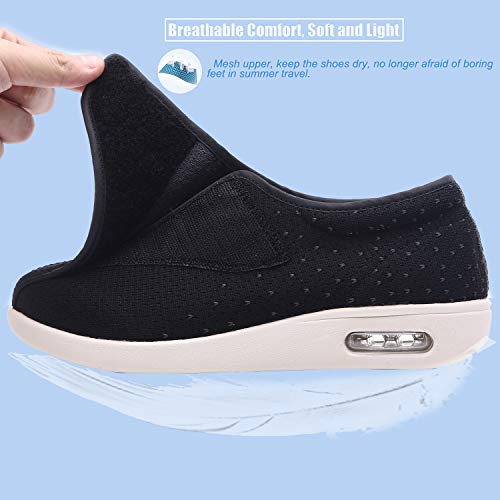 W&LESVAGO Women Extra Wide Width Diabetic Edema Shoes, Lightweight Breathable Adjustable Closure Walking Sneakers Easy On/Off(7#, Black)2