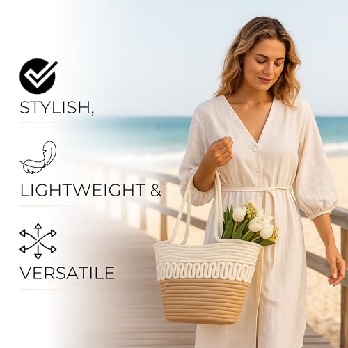 Woven Cotton Thread Tote Shoulder Bag for Women - Durable, Eco-Friendly, Spacious Capacity, Leak-Proof, Boho Style Tote for Travel, Shopping, Vacation, and Everyday Use4