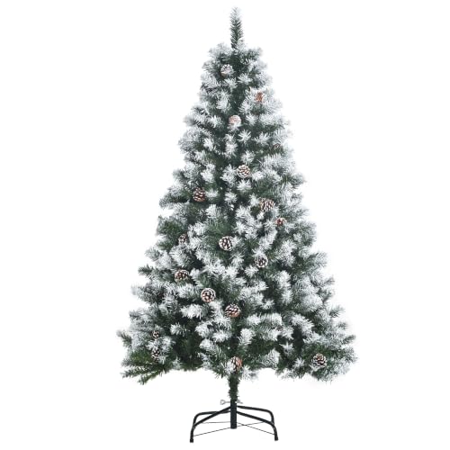 HOMCOM Árbol de Navidad Artificial 150 cm con Nieve Base Metálica Verde