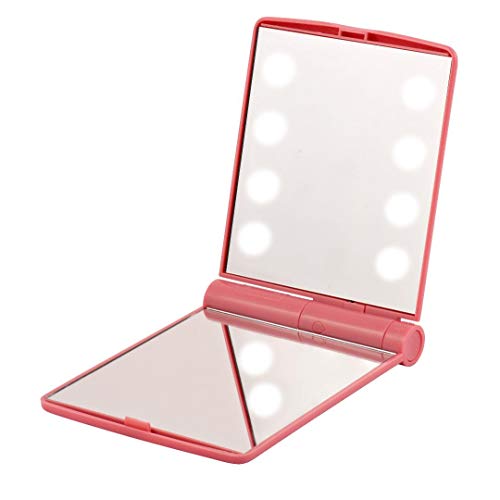 Mirror Makeup Make Mirror With Lights 8 LED Girls Light Gift Small Compact Mirror Cosmetic Portable Illumination Handbag Fold-able Double Face Magnifying Bag (Pink White purple)
