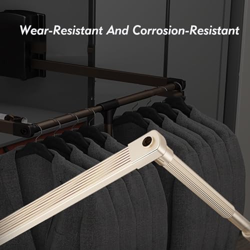 Adjustable Pull-Down Wardrobe Rod - Space-Saving Aluminum Alloy Clothes Hanger, Folding Design, Supports 30KG Load, 564-764mm, Ideal for Closet Organization and Storage Efficiency