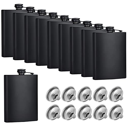 10 pcs 8oz Metal Flasks for Liquor-Hip Flask with Thick Stainless Steel Lid,Flasks for Liquor for Men for All Outdoor Activities,Like Fishing, Camping,Hunting,Hiking,Wedding Party, Traveling