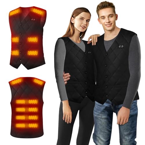 Beheizte Weste Herren Damen, Heizweste Herren Motorrad Fleece, Beheizbare Jacke Herren USB, Weste Herren mit 3 Stufen Temperatur, Wärmejacke Outdoor Waschbar Leicht Winter Camping Unisex (Schwarz, XL)