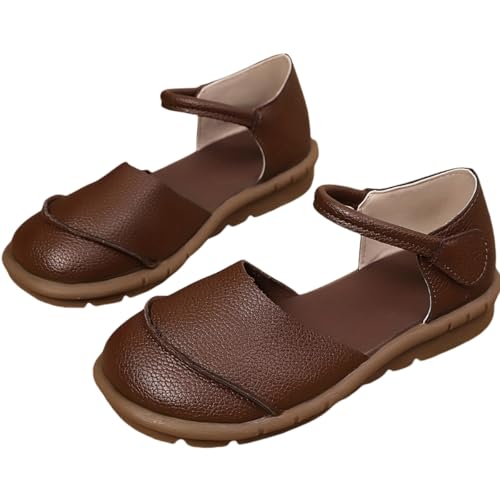 Women' s Mary Jane Flat Dance Shoes with Adjustable Straps - Round-Toed Casual, Comfortable Brown Single for All Seasons, for Daily wear (Coffee Color,6.5)