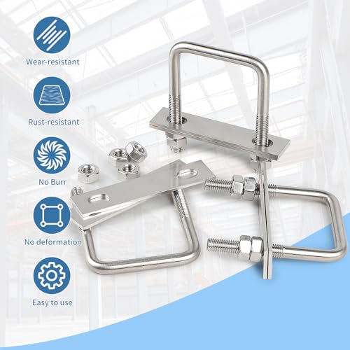 EFUTURETIME 8 x U Schrauben M8 Bügel 50mm x 80mm Bolzen mit 16 Gegenplatte, Bügelbolzen Bügelschelle Edelstahl für Zaunpfosten, Rohr Befestigung, Auto Abschleppen