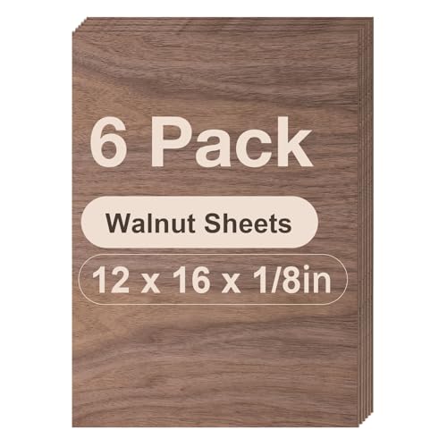 6 Pack Walnut Plywood Sheets, 12 x 16x 1/8 Inch, 3mm Plywood for Laser Cutting and Engraving, Thin Unfinished Wood Sheets Blanks for Architectural Models and DIY Wood Crafts