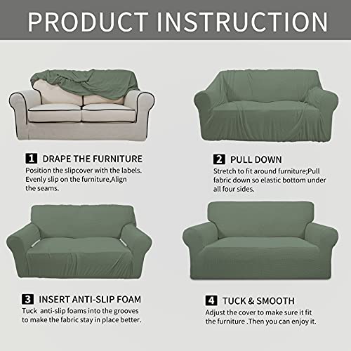 Image of Easy-Going Stretch Oversized Chair Sofa Slipcover 1-Piece Couch Sofa Cover Furniture Protector Soft with Elastic Bottom for Kids Spandex Jacquard Fabric Small Checks Greyish Green