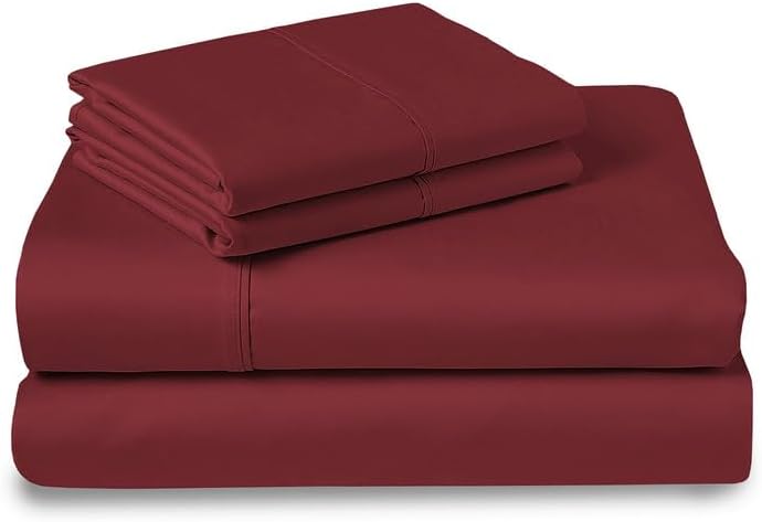 Pizuna Pure 100% Cotton Sheets King Size, Luxurious 400 Thread Count Long Staple Cotton Sateen Sheets with 15" Deep Pocket (Combed Rio Red Sheet King)
