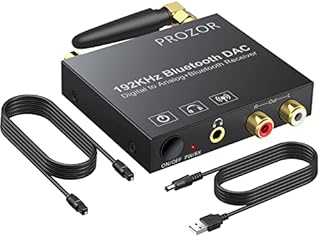 PROZOR 192k Digital to Analog Audio Converter with Bluetooth 5.0 Receiver Digital Toslink Optical to 3.5mm, Coaxial Toslink to Analog Stereo L/R RCA 3.5mm Audio Adapter