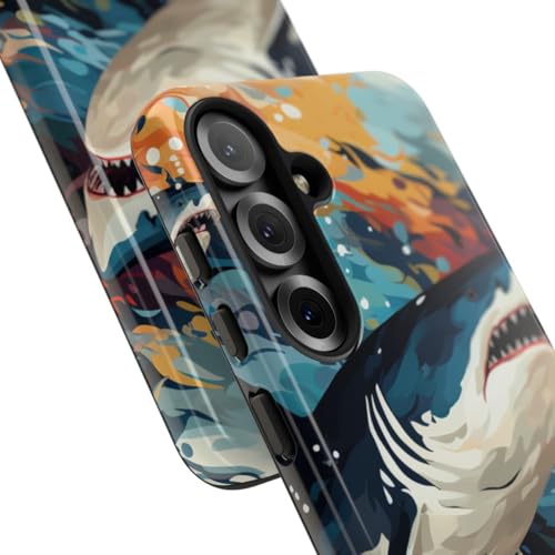 Coque rigide Samsung S25 protégeant contre les chocs avec motif requin brillant