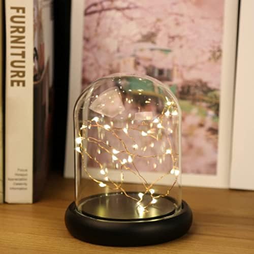 ACRLIE Glass Dome with LED Slot Light Black Base, Clear Glass Bell Jar Domes for Display Cloche, Keepsakes, Decorative Fill(9x12cm/3.5x4.7inch)
