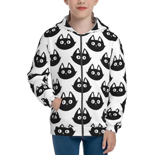 Black Cats Kids Pullover Hoodies Boys Zip Up Sweatshirts Girls Athletic Clothes with Pocket3