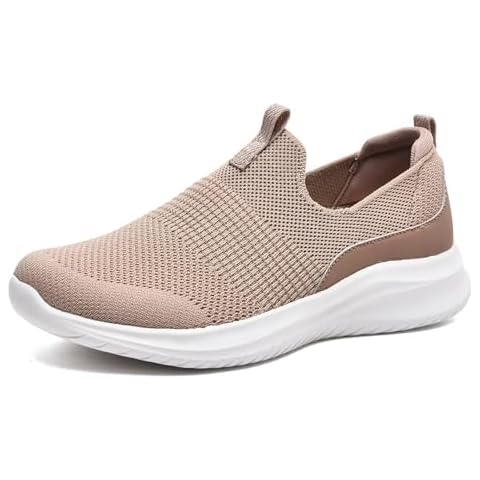 TIOSEBON Women's Walking Tennis Shoes Knit Slip on Mesh Comfortable Sneaker 2229 Light Brown US 8 Cover