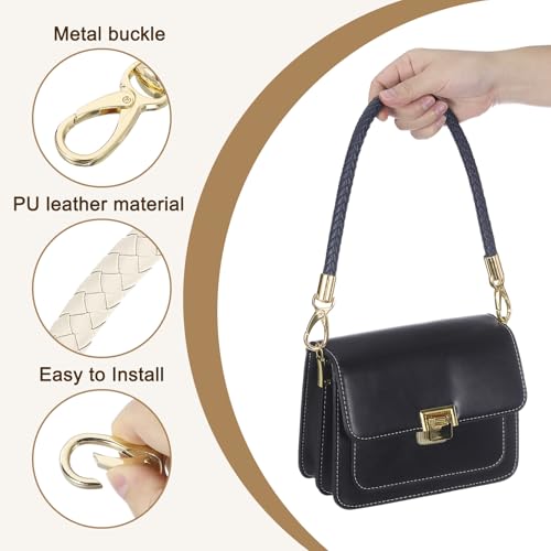 uxcell Leather Purse Strap, 2Pcs 60cm/23.62" Short Leather PU Braided Purse Replacement Handle with Metal Buckles for Underarm Bags, Handbags (Beige Strap + Gold Clasp) by uxcell - Image 3