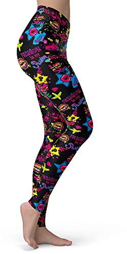Image of sissycos Women's 80s Leggings Neon Artistic Splash Printed Buttery Soft Stretchy Pants