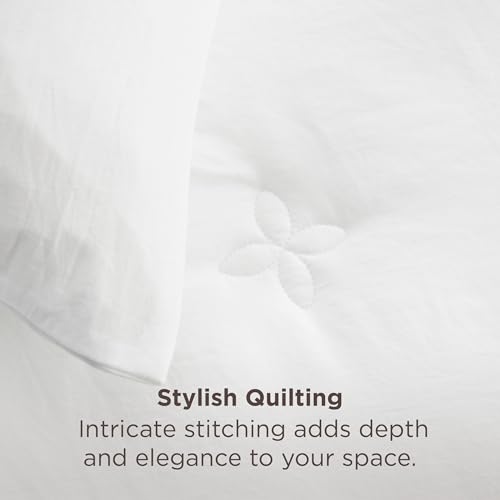 Image of Bedsure Queen Comforter Set White, Soft Prewashed Queen Size Bedding, Quilted Comforter with Clover Design, Down Alternative Comforter for All Seasons, 3 Pieces Bed Set with 2 Pillow Shams