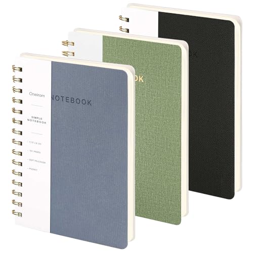 Image of Spiral Notebook-5.75 inch x 8.125 inch College Ruled Journal with Inner Pockets and 160 Pages,PU Leather Cover Business Journal, Twin-Wire Binding Notebook Perfect for Office & Home School Supplies 3 pack ArmyGreen ReefBlue Black
