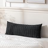 Fancy Homi Black Long Body Lumbar Decorative Throw Pillow Covers 14x36 Inch for Bed Couch Bedroom Bench, Soft Corduroy Rectangle Solid Pillow Case, Rustic Farmhouse Boho Room Decor
