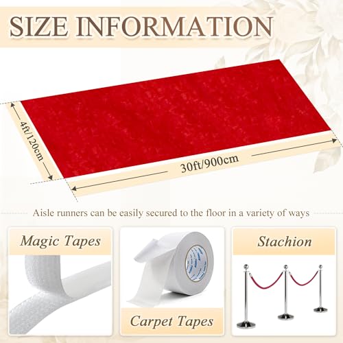 FANPROMS Red Carpet Runner for Parties 4FTx30FT Long Velvet Aisle Runner for Wedding Ceremony Red Aisle Runner Carpet Rugs for Chruch Aisle Runners Rug Boho Wedding Aisle Carpet Rug for Bridal Shower - Thumbnail 2