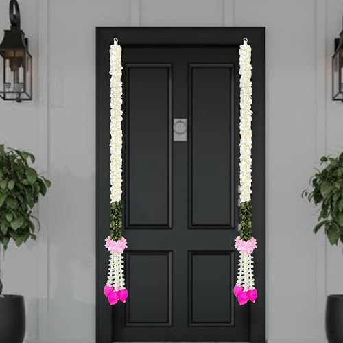 Image of Rajasthan Kraft Artificial Gajra Hanging with Tuberose & Lotus Bud Pack of 2 | 50 Inch Long Traditional Festival & Wedding Home Dcor for Diwali, Makar Sankranti, Pooja & Griha Pravesh(RK-GJ6-2)