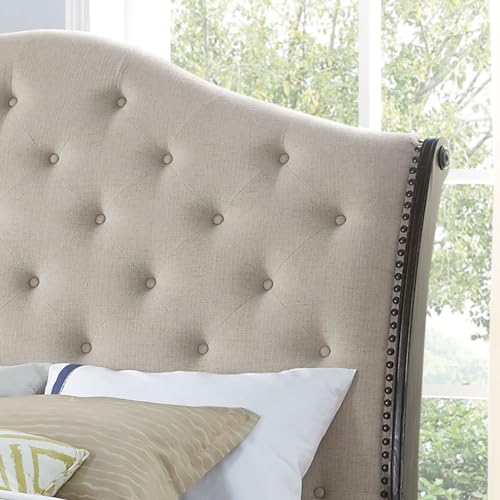 Sleighbedframeluxurybedframeswithscrollingsleighstyleheadboardandfootboardupholsteredbedframewithbuttontuftedandwoodenbasebeigebedframequeen Urban Country Home Decor Sleigh bed frame luxury bed frames with scrolling sleigh style headboard and footboard upholstered bed frame with button tufted and wooden base beige bed frame queen urban country home decor