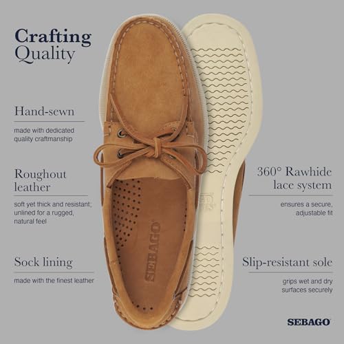Sebago Docksides Portland, náuticos para hombre en cuero premium con suela de goma 6