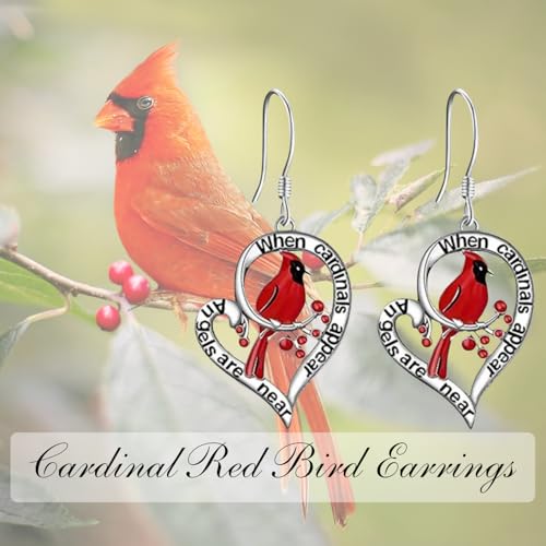 Cardinal Red Bird Dangle Drop Earrings for Women Dainty Bird Heart Fish Hook Earrings Memorial Jewelry3