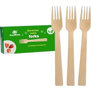 GreenWorks 50 Count Bamboo Forks, 6.7 Inch large Size Compostable Biodegradable Fork