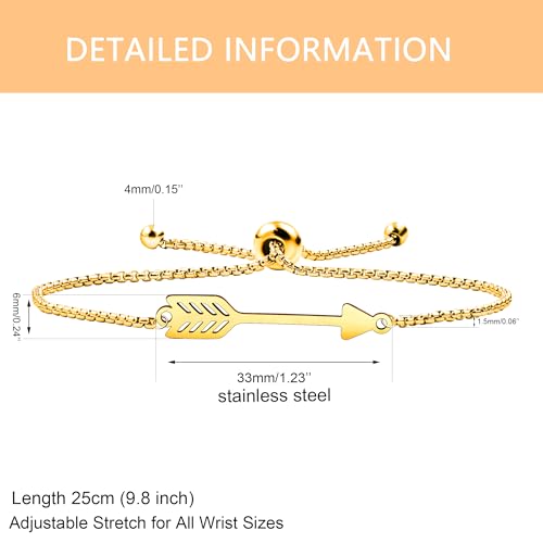 Image of Forged Stainless Steel Arrow Charm Slider Adjustable Bracelet, Men for Women Valentine's Day Birthday Gift for Lover