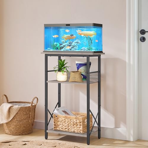 Image of HOOBRO 10 Gallon Aquarium Stand, 3-Tier Fish Tank Stand with Storage, Reptile Turtle Tank Stand with Metal Frame, 20.5 inch L x 11 inch W , Greige BG52FT01