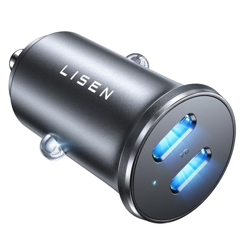 LISEN 90W USB C Car Charger for iPhone 17 Car Charger 45W Fast Charging, 2-Port PD 45W & QC 3.0 Cigarette Lighter USB Charger [All Metal&Mini] for iPhone 17 Air/16/15/14/13 Pro,Samsung Galaxy S26/S25