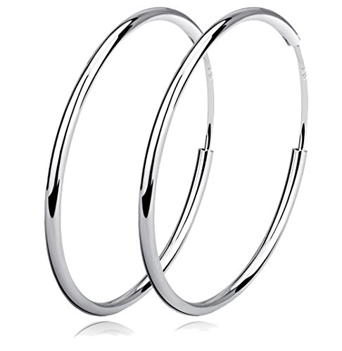 YFN Hoop Earrings Sterling Silver Polished Round Circle Endless Earrings Diameter 20,30,40,50,60,70,80mm