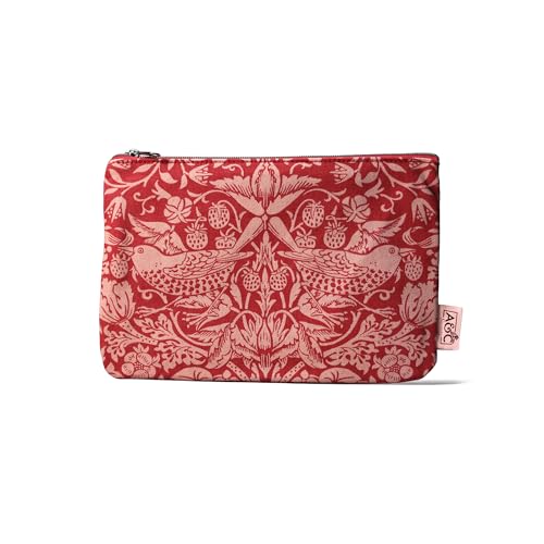 Half Moon Bay Clutch Pouch Bag for Coins and Daily Essentials, 5 x 3 Inch 100% Recycled Cotton, Strawberry Thief