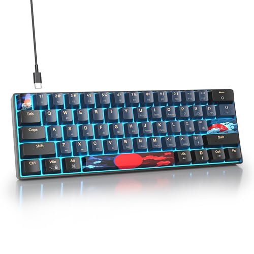 Image of Protable 60% Percent Gaming Keyboard Mechanical, Mini Compact Ice-Blue LED Backlit 61 Keys Wired Office Keyboard with Red Switch for Mac /Win /PS4 /PS5（Black /Red Switch）