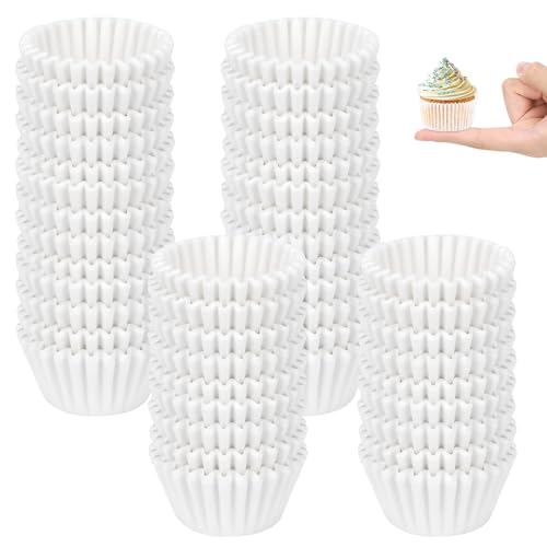 Dreamtop Mini Cupcake Cases 1000 Pack - White Greaseproof Paper Baking Cups for Muffins Chocolate Truffles Small Party Liners for Birthday Wedding Celebration Baking (Mini Size)