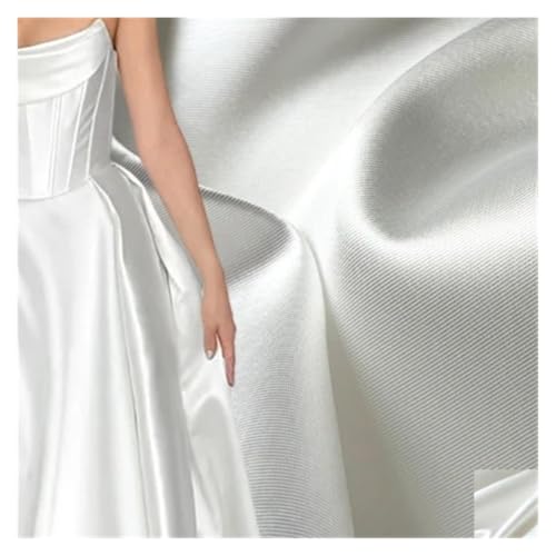 Tissu satin rigide de luxe blanc ivoire haute couture pour robe de mariée de prestige