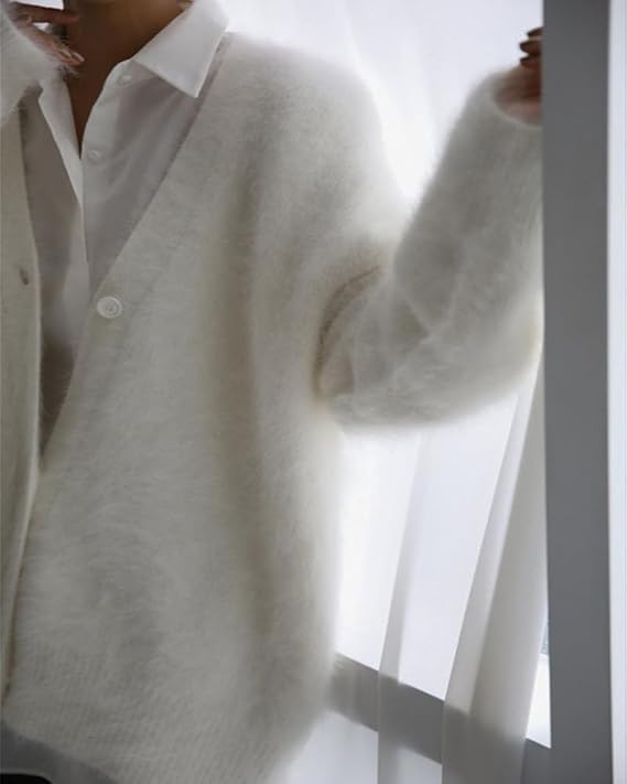 Image of Womens Fuzzy Sweaters Cardigan V-Neck Button Down Oversized Mohair Sweater Casual Y2k 2026 Fall Winter
